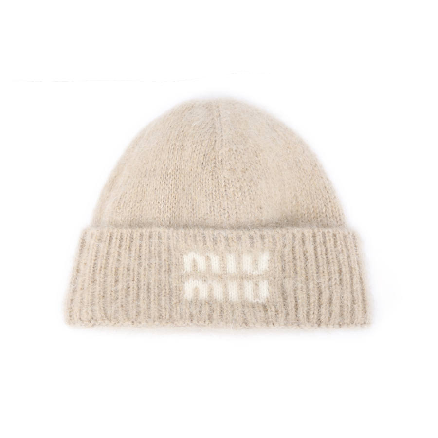 MIU MIU Mohair Wool Fabric Beanies Unisex Brown