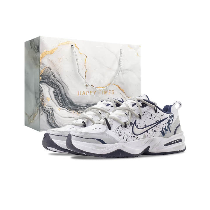 Nike Nike Air Monarch 4 Flying White Ink Synthetic Leather Height Increasing Low top Chunky Sneakers Unisex White Gray