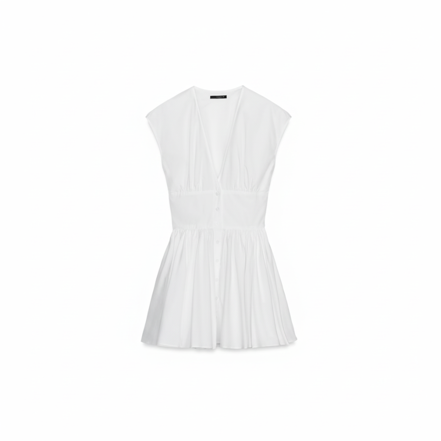 ZARA Sleeveless Dresses Women's White V Neck Moderate