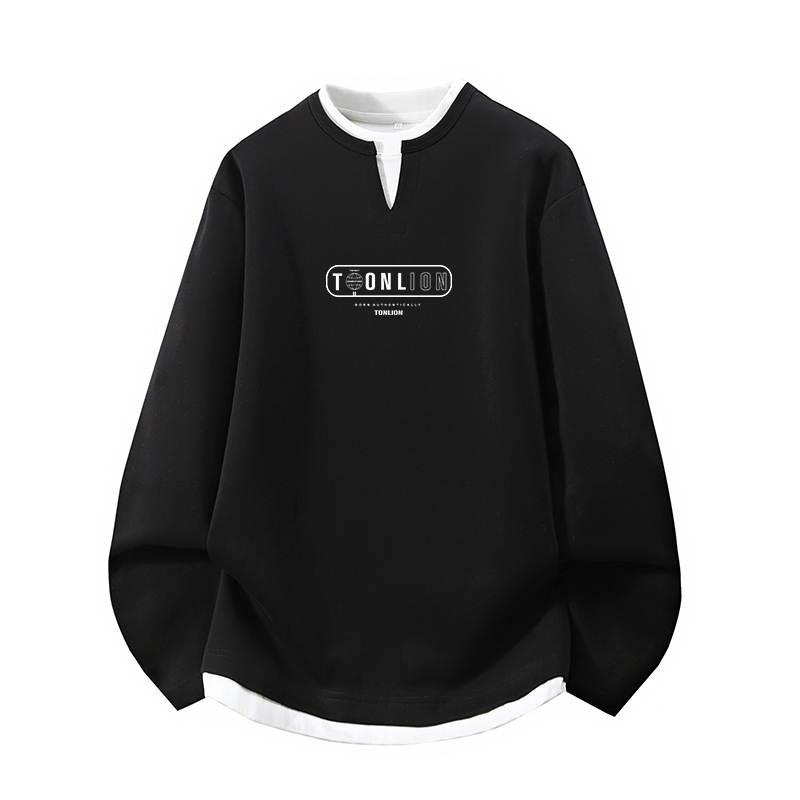 Tonlion Sweatshirts Unisex Crew Neck Moderate Mock Two Piece