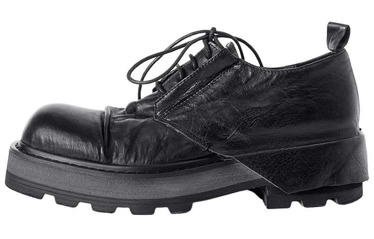 HUANXIANGZHE Top Grain Cow Leather Casual Shoes Unisex Black