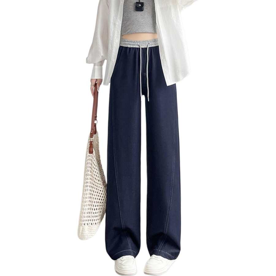 BALENO Casual Pants Women's Denim Blue Moderate Straight Fit Pants