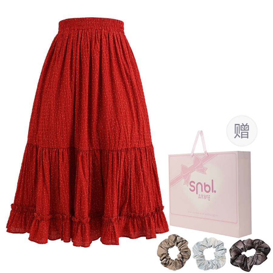 SNBL Casual Long Skirts Women's Red Moderate Mid Length A Line Skirt