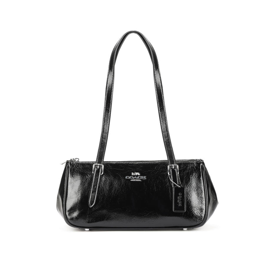 COACH Cow Leather Baguette Bag Bowling Ball Shoulder Bag Large Women's Black