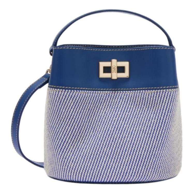 Furla Canvas Bucket Bag Handbag Large Women's Blue