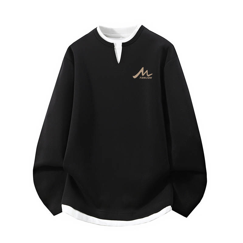 Tonlion Sweatshirts Unisex Crew Neck Moderate Mock Two Piece