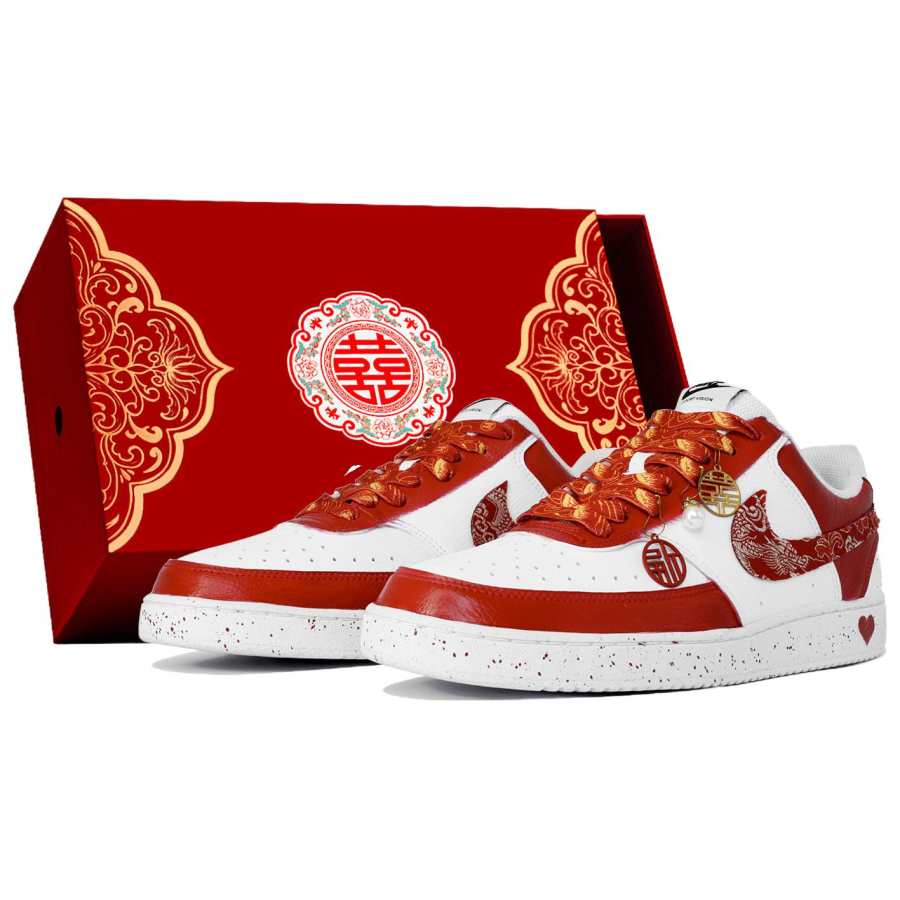 Nike Nike Court Vision 1 Wan Hua Nong, Wedding Shoes, Xi Shang Xi, Box Slip Resistant Cushioning Abrasion Resistant Low top