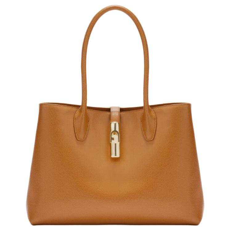 Furla GOCCIA Leather Handbag Medium Women's Yellow Brown