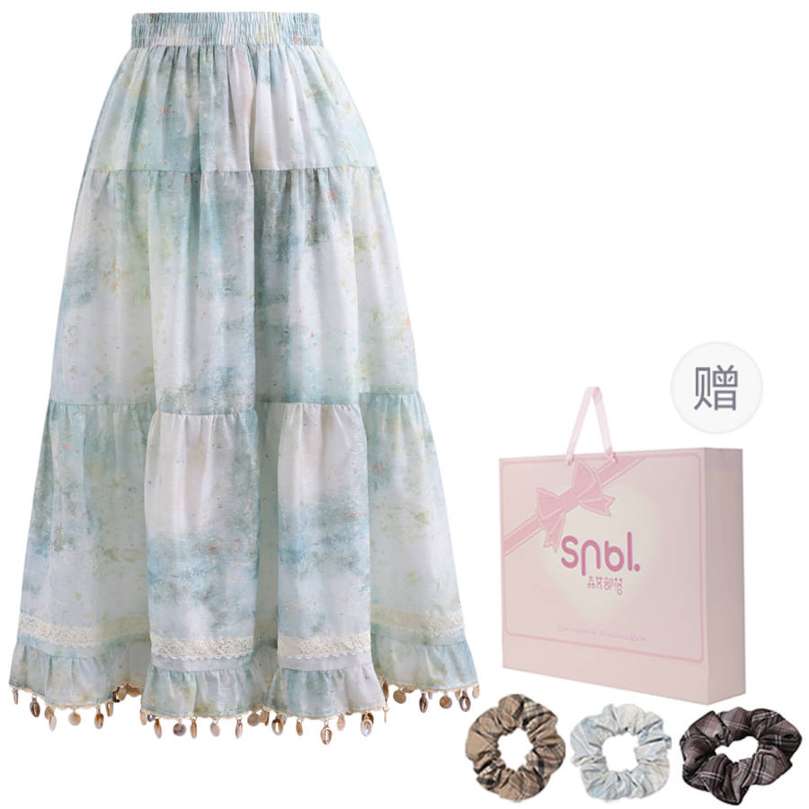 SNBL Casual Long Skirts Women's Dusty Cyan Moderate Mid Length A Line Skirt
