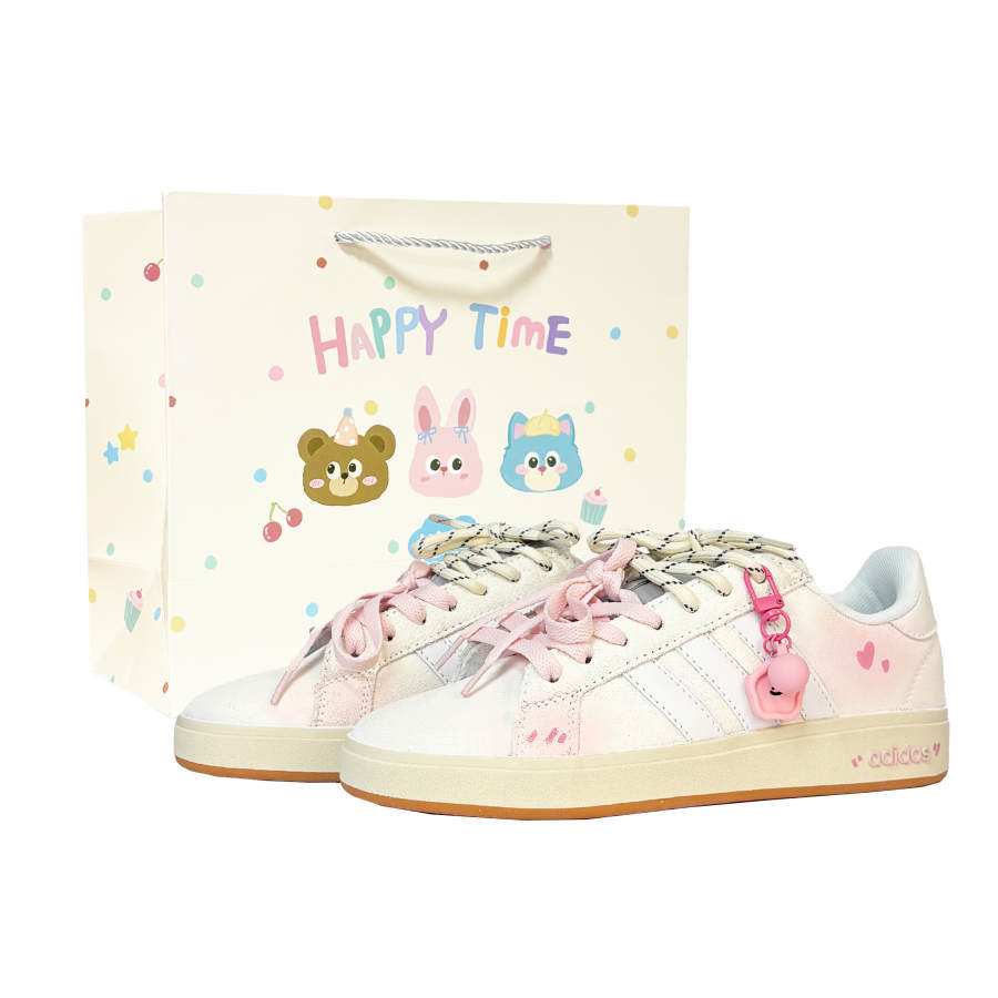 Adidas Adidas Grand Court Base 00s Pink White Planet BOX Abrasion Resistant Low top Skateboard Shoes Unisex Beige Pink