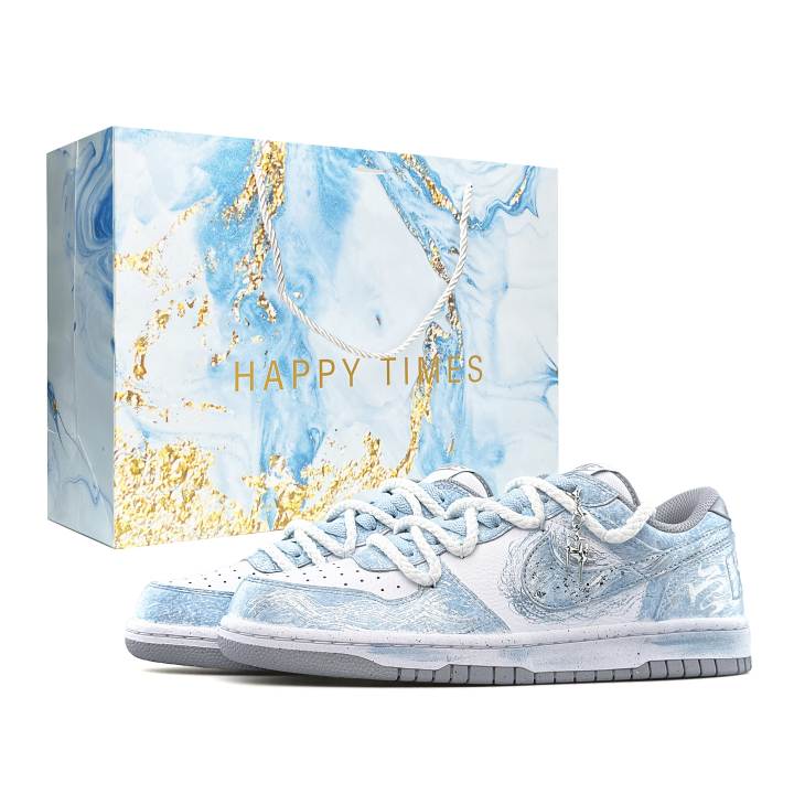 Nike Nike Big Double Shoelace Abrasion Resistant Low top Skateboard Shoes Men's White Gray Blue