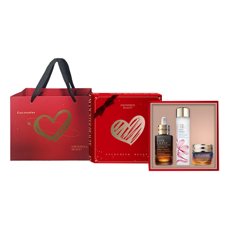 ESTEE LAUDER Brand New Cherry Blossom Micro Brown Bottle Serums Eye Cream, Skincare Three Piece Set, Heart Box Included