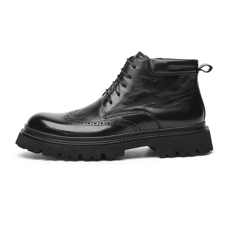 GOLDLION Top Grain Cow Leather Fleece Lined, Comfortable, Versatile, Elegant, Minimalist Style Ankle Boots Men's Black