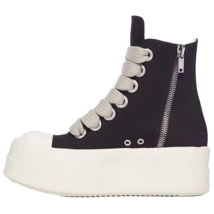Rick Owens DRKSHDW Mega Bumper Jumbolace High top Canvas Shoes Women's Black & Milk White