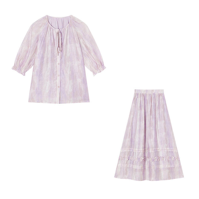 XIANGYING Two Piece Skirt Sets Women's Crew Neck Moderate Midi Dress