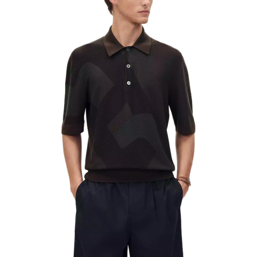 HERMES Polo Shirts Men's Café Polo Collar Moderate Straight Fit