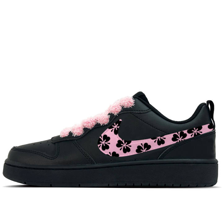 Nike Nike Court Borough Cherry Blossom Whisper Leather Low top Kids' Skateboarding Shoes Black Teenagers