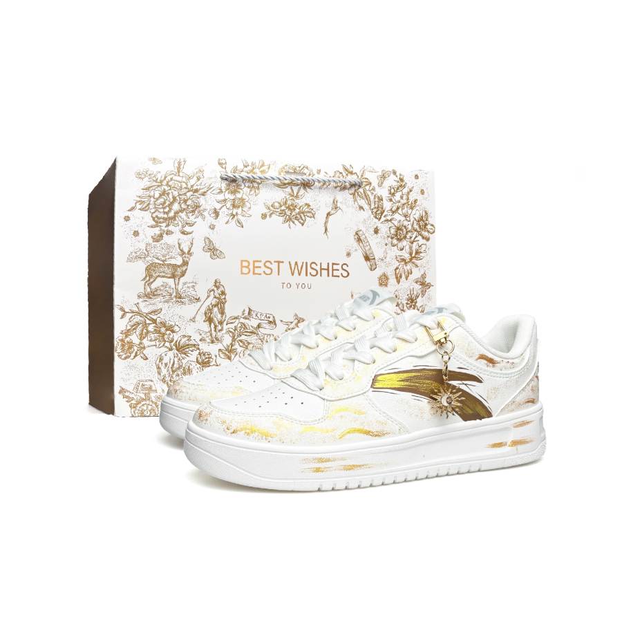 Anta Easy Vassell Abrasion Resistant Slip Resistant Low top Skateboard Shoes Unisex White Gold