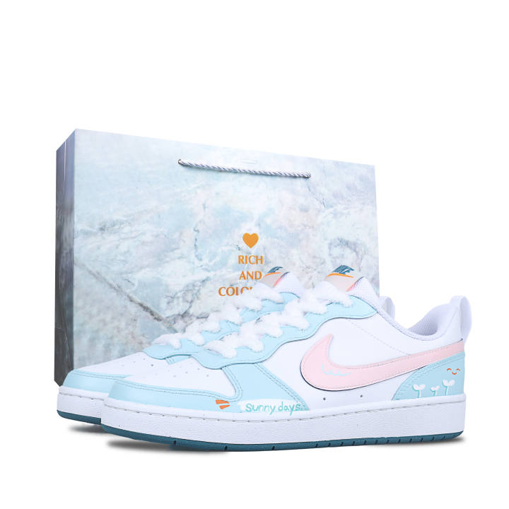 Nike Nike Court Borough 2 Leather Low top Kids' Skateboarding Shoes Pink Green Unisex