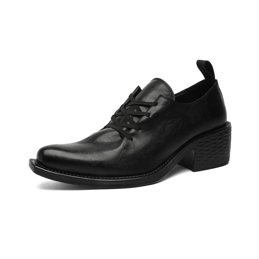 Lanza Western Premium Aesthetic Niche Individual Upturned Toe Magician Shoes Pointed Toe High Heel Platform Derby Shoes