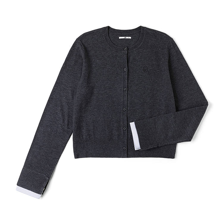 Lee Sweaters Women's Iron Gray Crew Neck Moderate Cardigan