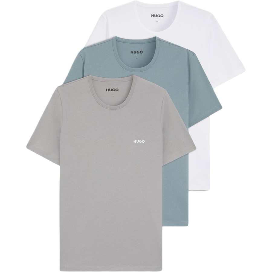 HUGO BOSS T Shirts Men's 3 Pack White+Blue+Gray Crew Neck Moderate