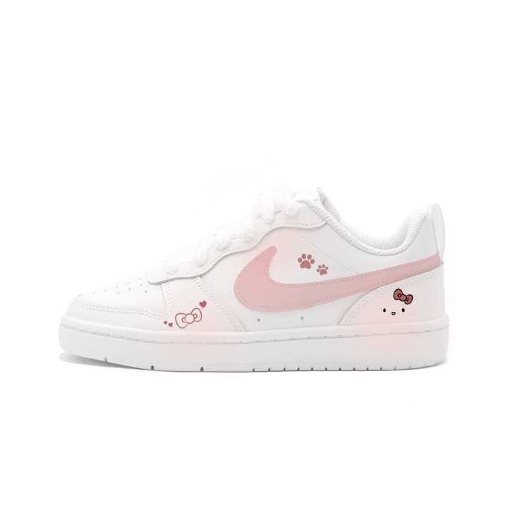 Nike Nike Court Borough 2 Pink Paw Kitty Moon Awakening Leather Cushioning Abrasion Resistant Slip Resistant Low top