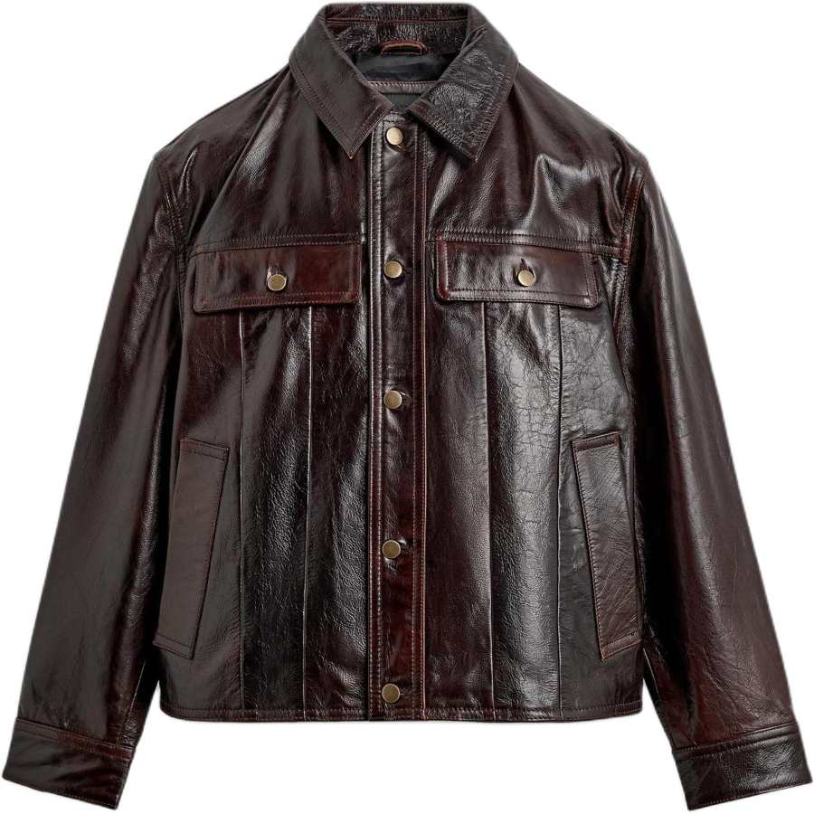 ZARA ZARA Leather Jackets Men's Dark Red Lapel Moderate