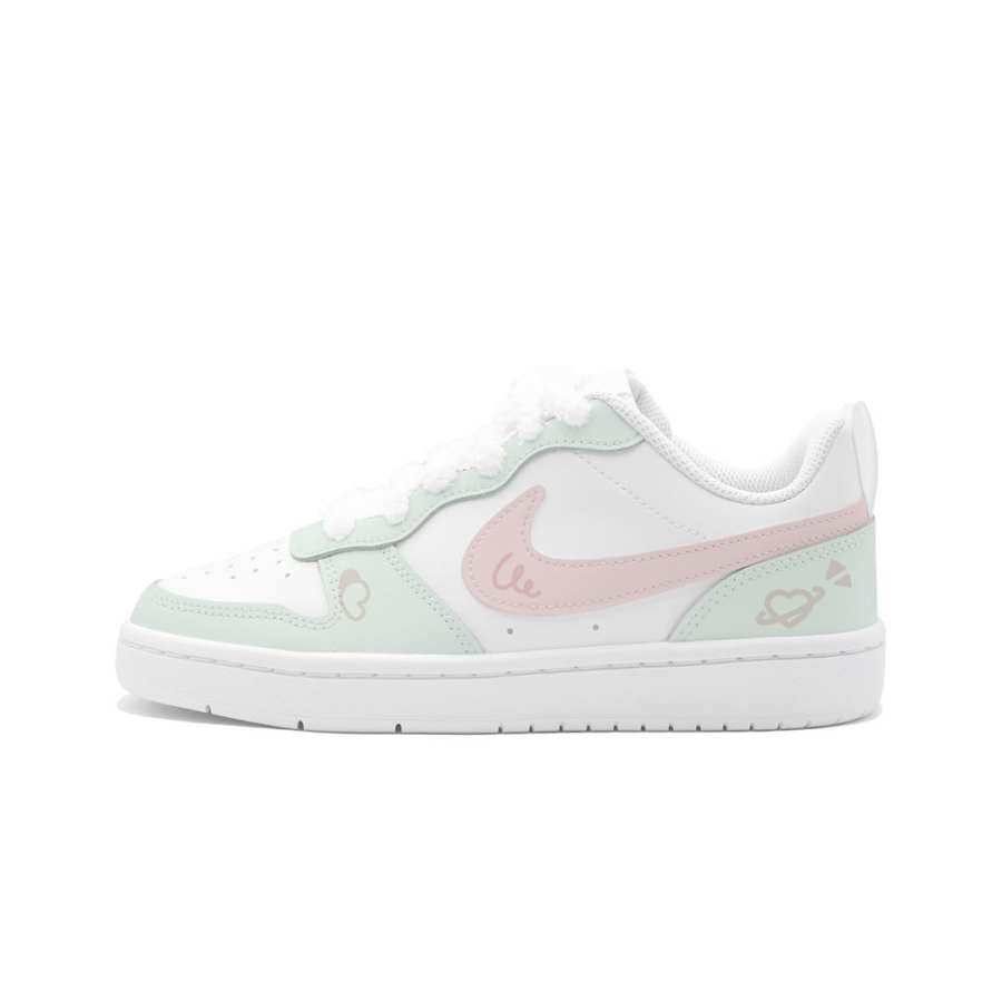 Nike Nike Court Borough 2 Cyan Mist Pink Heart, Moon Awakening Leather Cushioning Abrasion Resistant Slip Resistant Low top