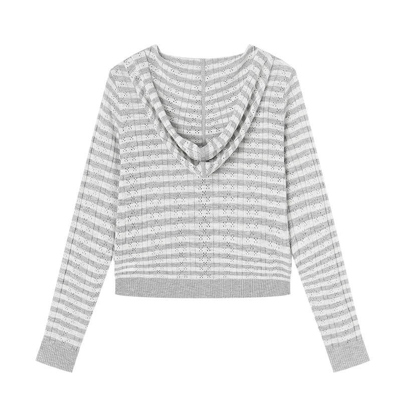XIANGYING Sweatshirts Women's Light Gray Hooded Moderate Cardigan
