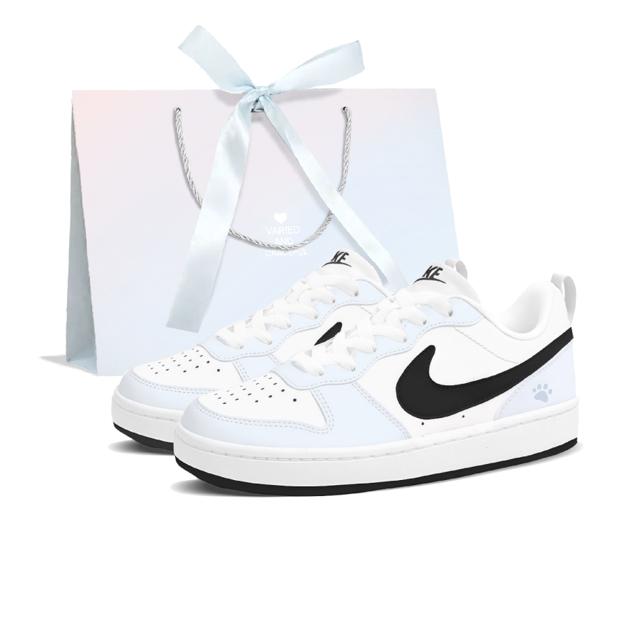 Nike Nike Court Borough Light Blue Cat Paw Synthetic Leather Low top Kids' Skateboarding Shoes Blue Teenagers