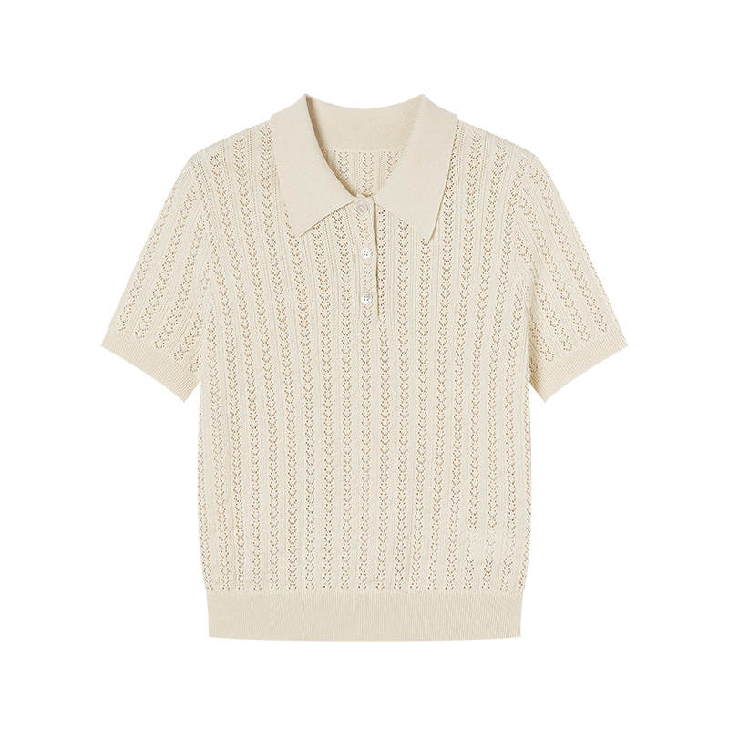 XIANGYING Knitwear Women's Transparent Yellow Polo Collar Thin Base Layer