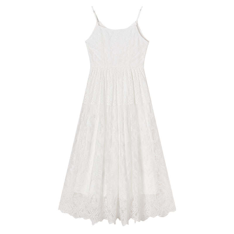 XIANGYING Slip Dresses Women's White V Neck Moderate Long
