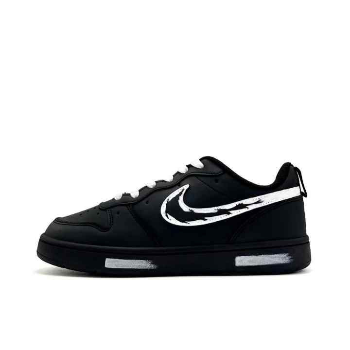 Nike Nike Court Borough Ink Trace Dawn Leather Abrasion Resistant Slip Resistant Low top Kids' Skateboarding Shoes Black