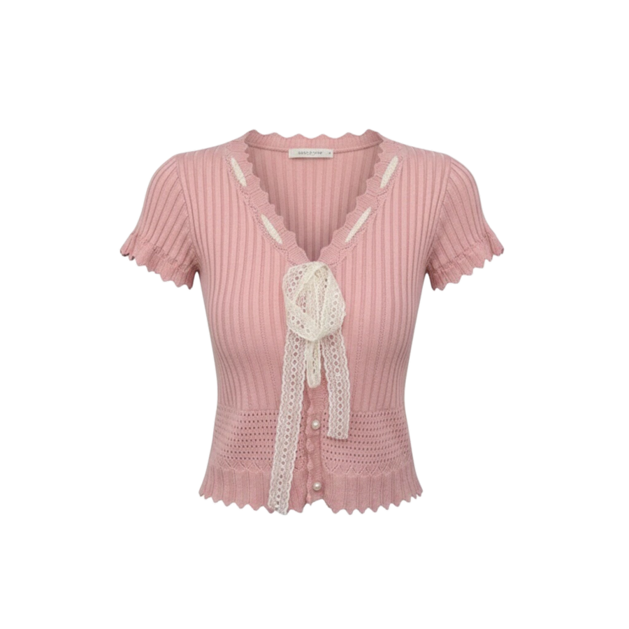 Sugarfunk Knitwear Women's Pink V Neck Thin Cardigan