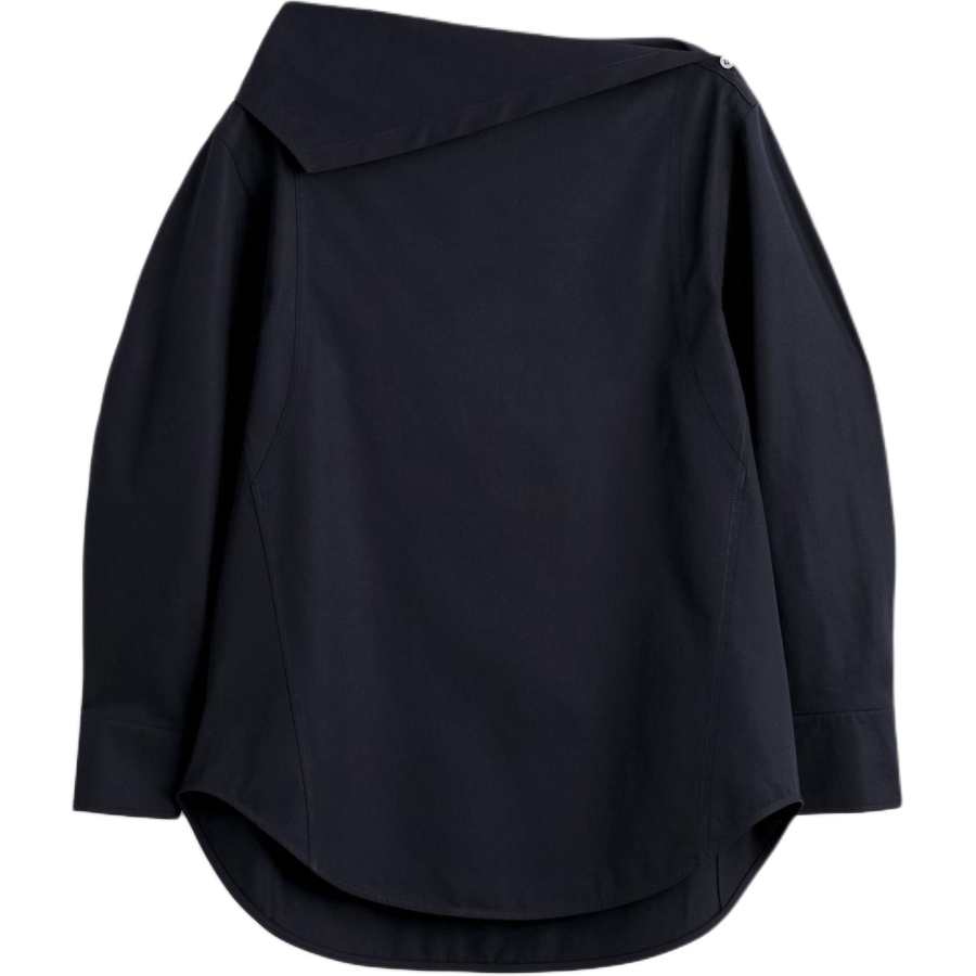 COS Shirts Women's Navy Blue Asymmetrical Collar