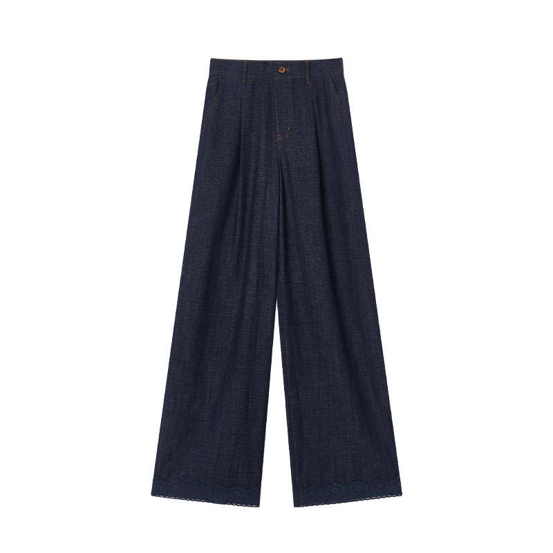 XIANGYING Casual Pants Women's Navy Blue Moderate Wide Leg Pants
