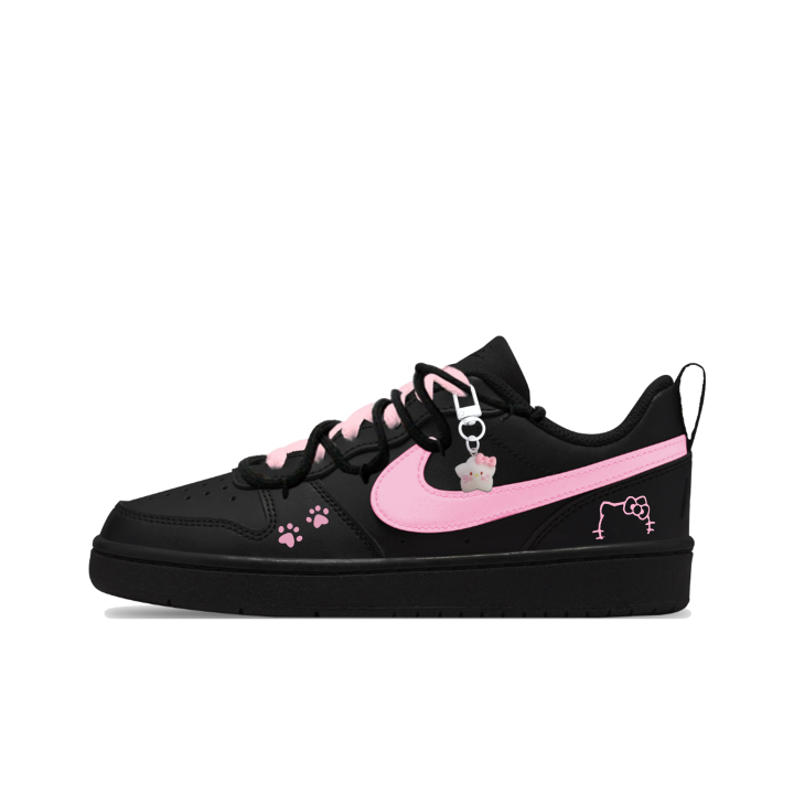 Nike Nike Court Borough Cherry Rolls Leather Abrasion Resistant Slip Resistant Low top Kids' Skateboarding Shoes Black Pink