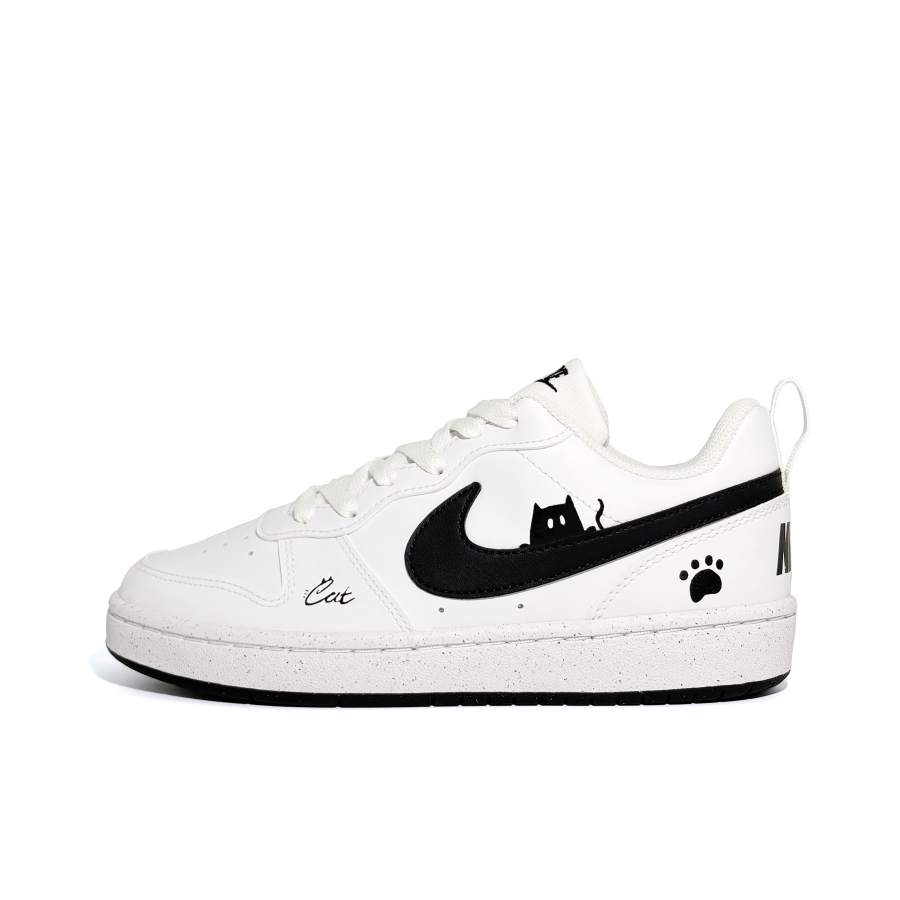 Nike Nike Court Borough Little Black Cat Abrasion Resistant Kids' Skateboarding Shoes Black White Teenagers