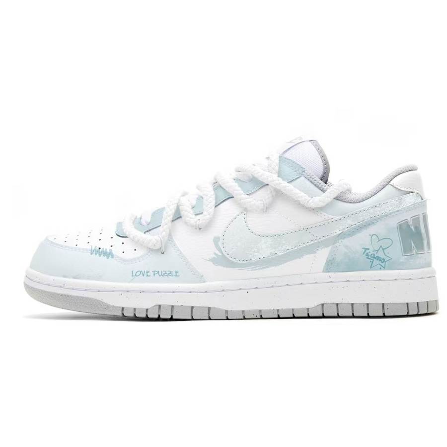 Nike Nike Big Salted Cheese Pu Abrasion Resistant Breathable Low top Skateboard Shoes Unisex White, Cyan