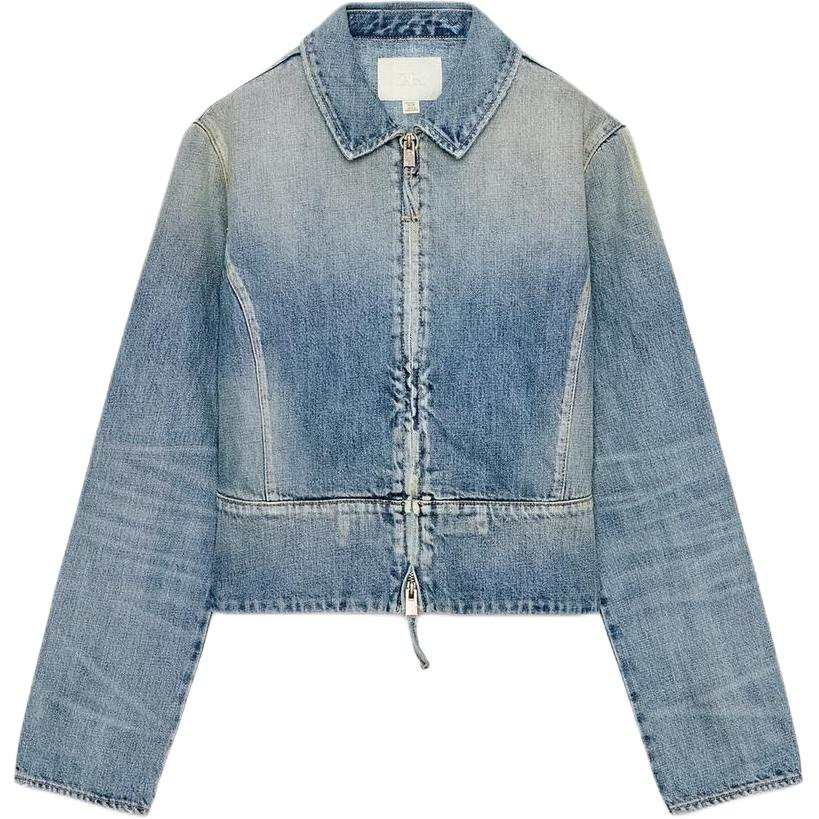 ZARA Trf Denim Jackets Women's Sea Blue Lapel Moderate