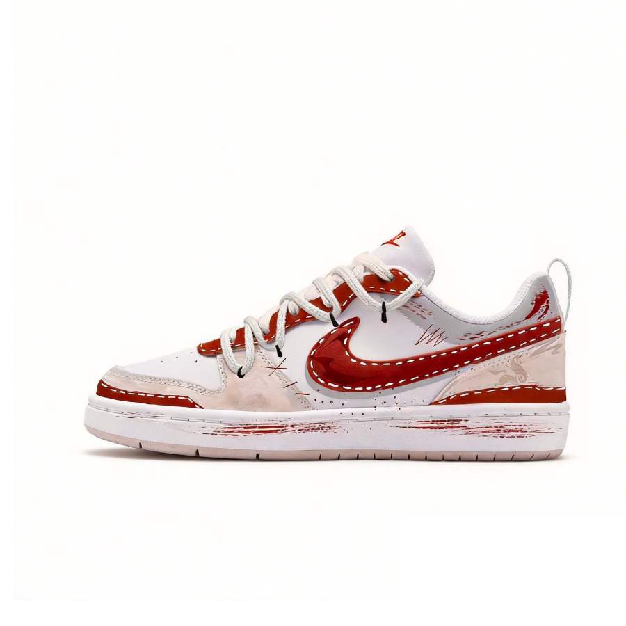 Nike Nike Court Borough Slip Resistant Abrasion Resistant Low top Kids' Skateboarding Shoes Red White Unisex