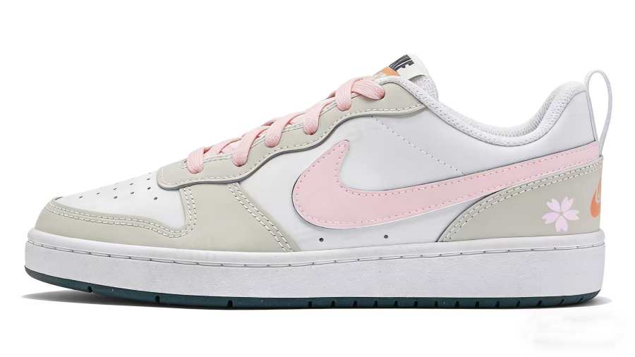 Nike Nike Court Borough 2 Pink Glutinous Cream Gray Synthetic Leather Low top Kids' Skateboarding Shoes White Teenagers