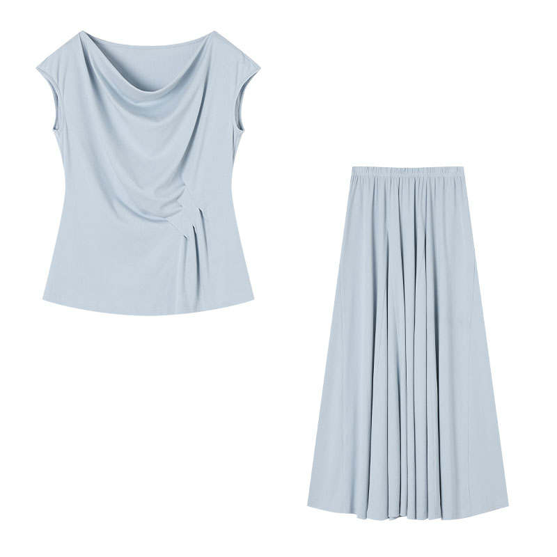 XIANGYING Two Piece Skirt Sets Women's Crew Neck Moderate Long