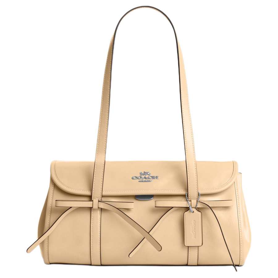 COACH Smooth Grain Cow Leather Long Handle Bag, Shoulder Bag Large Women's Light Sand Yellow