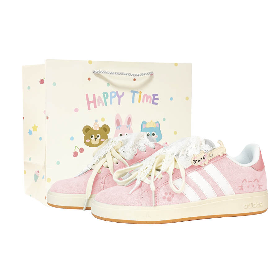 Adidas Adidas Grand Court Base 00s Ballet Kitten Abrasion Resistant Low top Skateboard Shoes Unisex Pink White