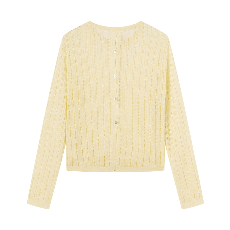 XIANGYING Knitwear Women's Transparent Yellow Crew Neck Thin Cardigan