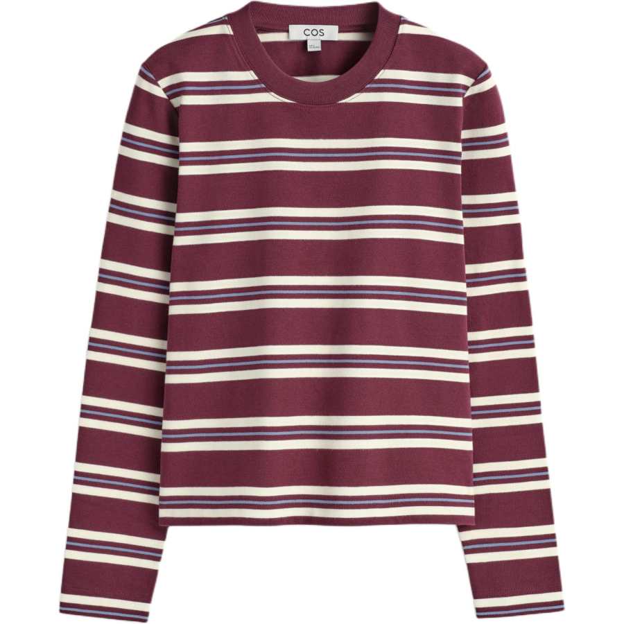 COS T Shirts Women's Burgundy Stripes Crew Neck