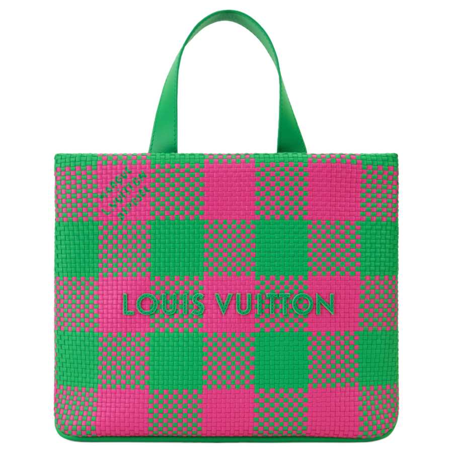 LOUIS VUITTON Cow Leather Tote One Shoulder Handbag Mini Men's Green & Rose Pink