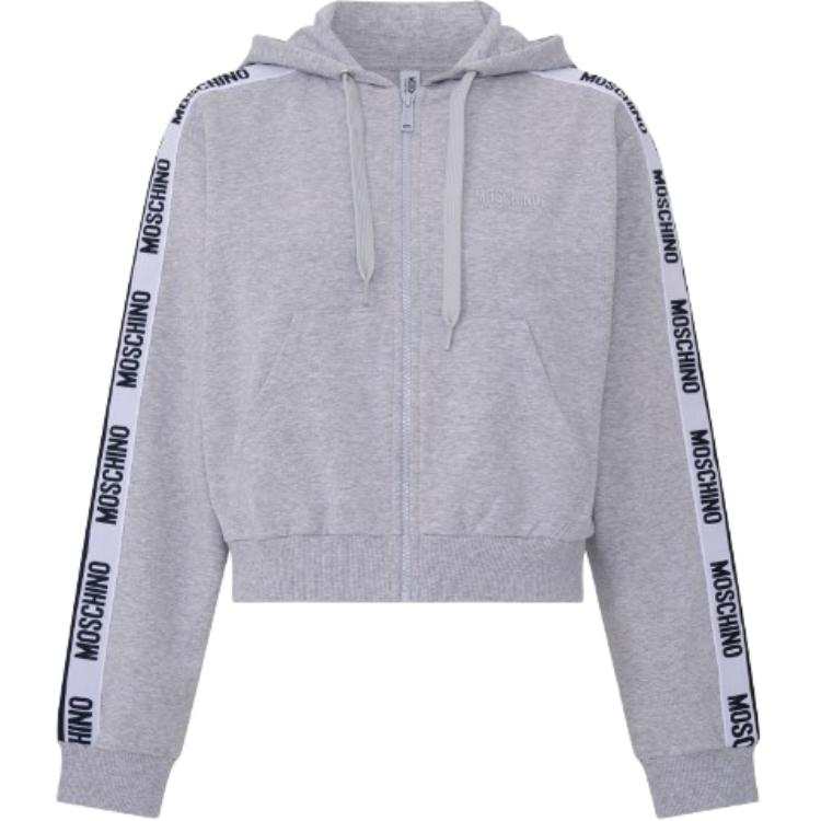 MOSCHINO Sweatshirts Women's Gray Hooded Moderate Cardigan